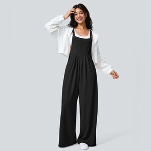 HALARA Black Wide-Leg Jumpsuit with Square Neckline